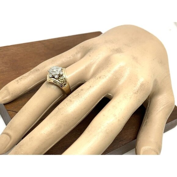 Cocktail Ring Diamond 14k Yellow Gold Cluster 0.35ctw Estate Women's Siz… - Picture 15 of 16